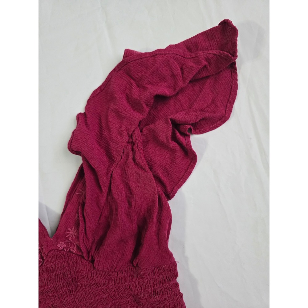 Stradivarius Smocked Crop Top Pink Embroidered Ruffle V-Neck Boho Sleeveless S - Picture 6 of 16